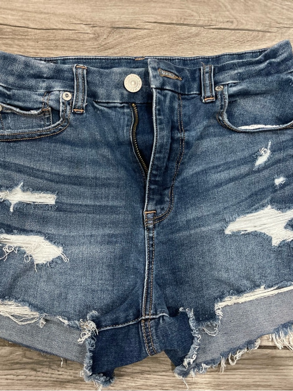 American Eagle Outfitters Distressed Dark Blue Denim Shorts
